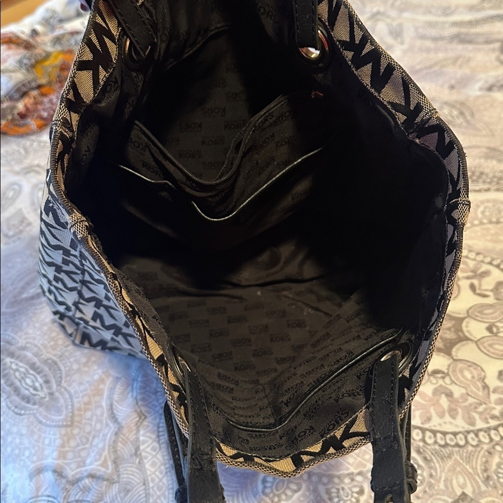 Michael Kors Tan and Black MK Logo Tote - Picture 3 of 6